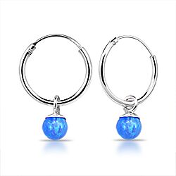 Wholesale 925 Sterling Silver  Azure Opal Charm Hoop Earrings