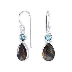 Wholesale 925 Sterling Silver Teardrop Aquamarine Semi Precious Earrings
