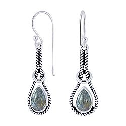 Wholesale 925 Sterling Silver Labradorite Rope Teardrop Semi Precious Earrings

