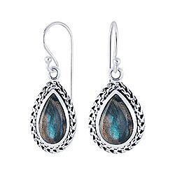 Wholesale 925 Sterling Silver Labradorite Teardrop Oxidized Semi Precious Earrings
