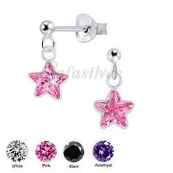 Wholesale 925 Sterling Silver Star Pink Ball Cubic Zirconia Stud Earrings