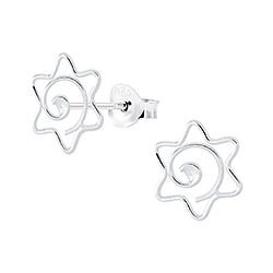 Star with spiral stud earrings silver