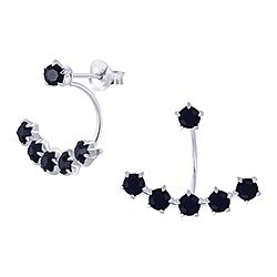 Wholesale 925 Silver Black Crystal Ear Jacket Stud Earrings