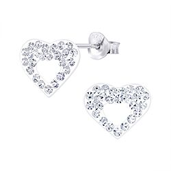 Wholesale 925 Silver Crystal Double Heart Stud Earrings