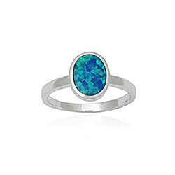  Wholesale Silver Oval Shaped Blue Fire Opal Semi Precious Ring, Opal Stone