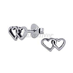 Wholesale 925 Silver Double Heart Oxidized Stud Earrings