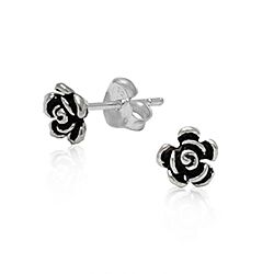 Wholesale 925 Sterling Silver Tiny Rose Oxidized Stud Earrings
