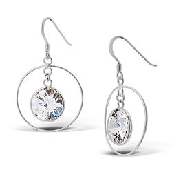 Wholesale Silver Round  Dangle Cubic Zirconia Earrings