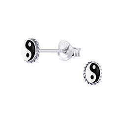 Wholesale 925 Silver Round Yin Yang Oxidized Stud Earrings