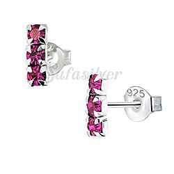 Sterling Silver Triple Pink Crystal Stud Earrings