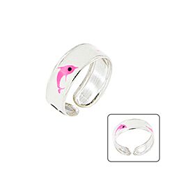 Wholesale 925 Silver White with Pink Enamel Dolphin Toe Ring