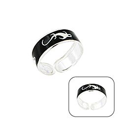 Wholesale 925 Silver Black Enamel Lizard Toe Ring
