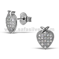 Wholesale Silver CZ Strawberry Micro Pave Stud Earrings