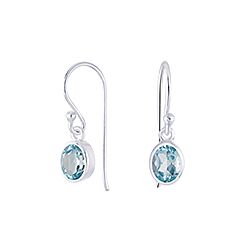 Wholesale 925 Sterling Silver Swiss Blue Topaz Round Semi Precious Earrings
