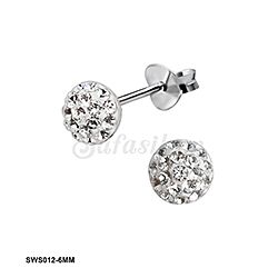 Wholesale 925 Sterling Silver Half Ball Genuine Crystal Stud Earrings