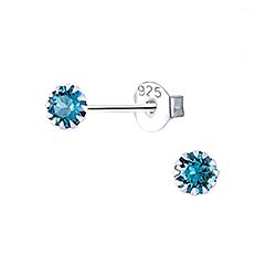 Aquamarine Stud Earrings Silver Genuine Crystal