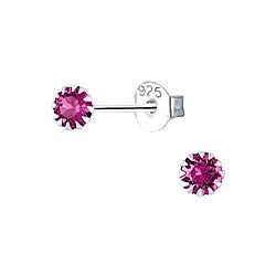 Wholesale 925 Sterling Silver Fuchsia Genuine Crystal Stud Earrings