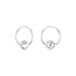 Wholesale 925 Sterling Silver 12mm Genuine Crystal Hoop Earrings 
