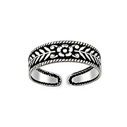 Wholesale Silver Oxidized Flower Leaf Toe Ring