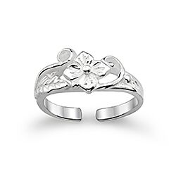 Engraved Floral Design Adjustable Silver Toe Ring