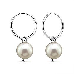 Wholesale 925 Sterling Silver Freshwater Pearl Charm Hoop Earrings