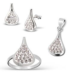 Wholesale 925 Sterling Silver White Drop Crystal Jewelry Set