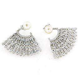 Wholesale 925 Sterling Silver Peacock Feather Cubic Zirconia Rhodium Plated Stud Earrings