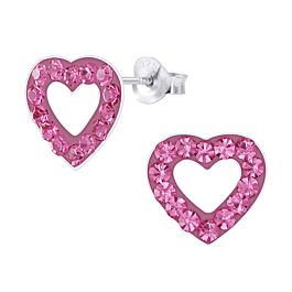 925 Sterling Silver Red Glitter Heart Loveheart Kids Girls Stud Earrings 