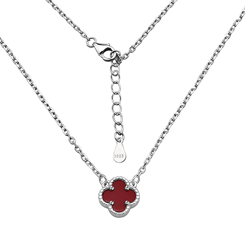 Wholesale Silver Red Four Leaf Clover Necklace | Safasilver