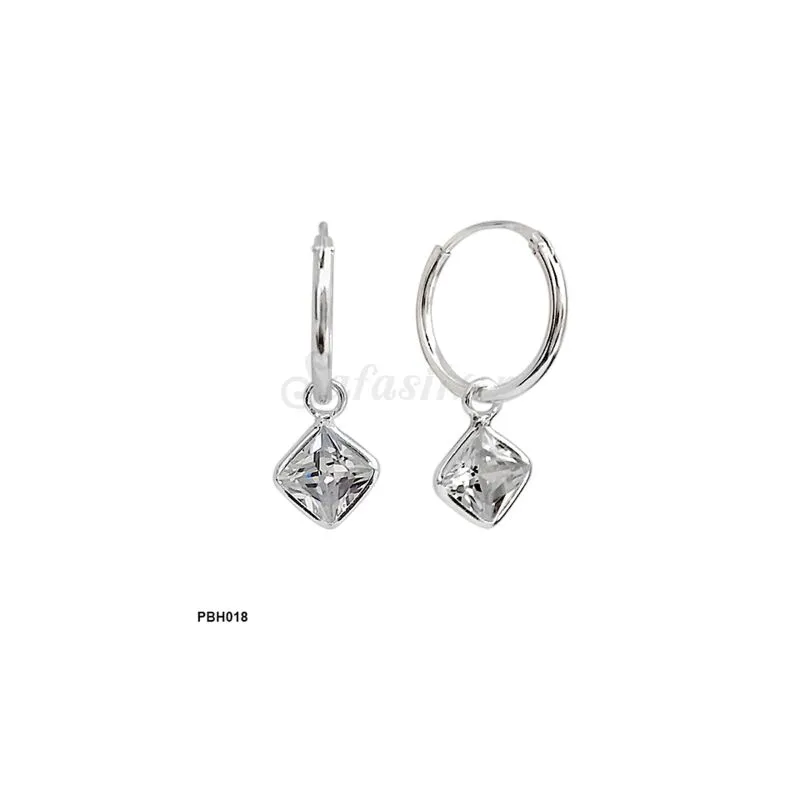 Wholesale Silver Dangle Square CZ Charm Hoop Earrings Safasilver