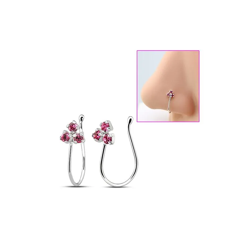 Crystal Sunflower Non Piercing Fake Nose Ring Silver Safasilver