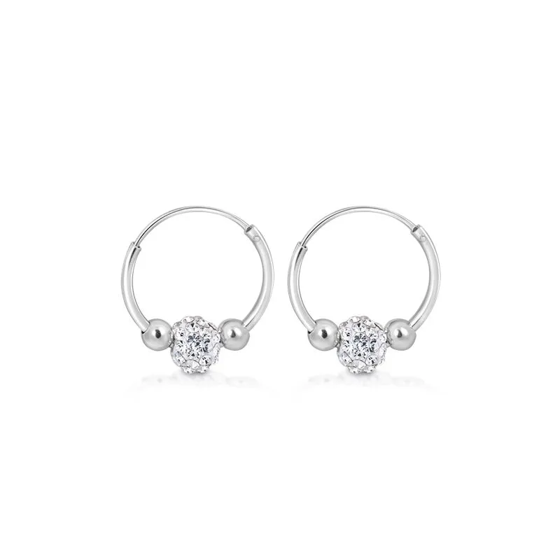 Wholesale Silver CZ Pave Ball Charm Hoop Earrings Safasilver