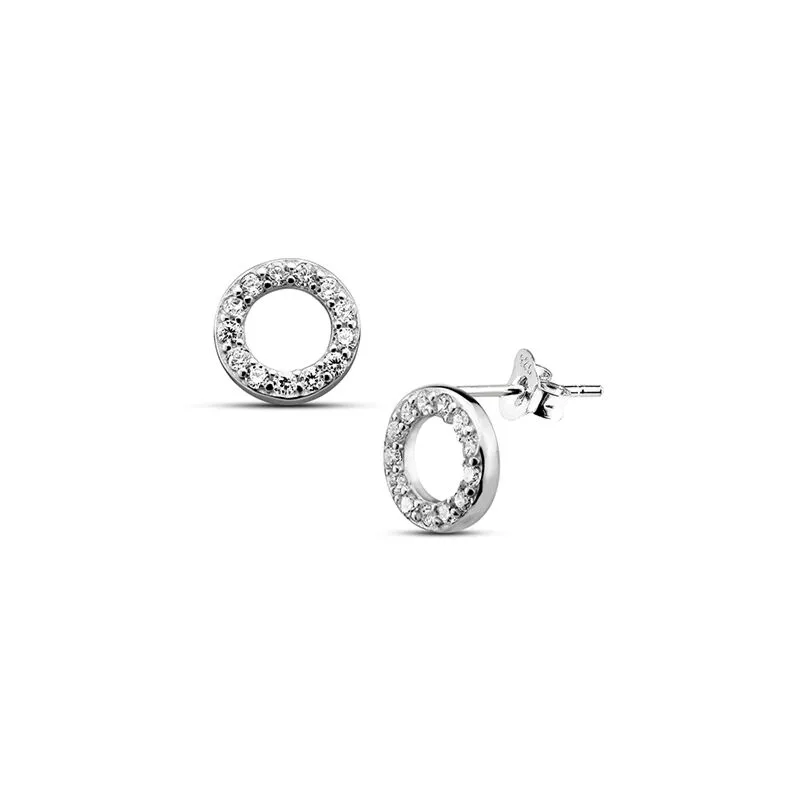 イヤリング TATIANA Silver 925 Bulky Emblem Circle One Touch Earrings EC Wholesale Silver Cubic Zirconia Setting Circle Stud Earring