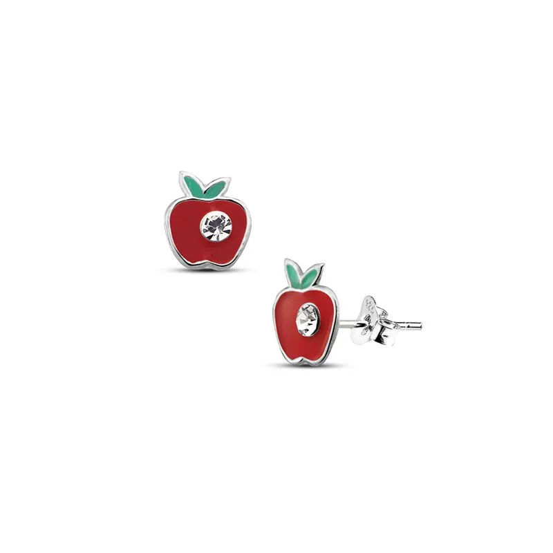 Wholesale Silver Apple Crystal Kids Stud Earrings Safasilver