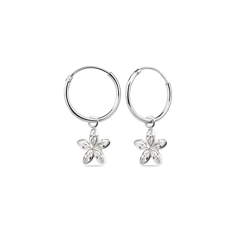 Wholesale Silver Flower Crystal Charm Hoop Earrings Safasilver