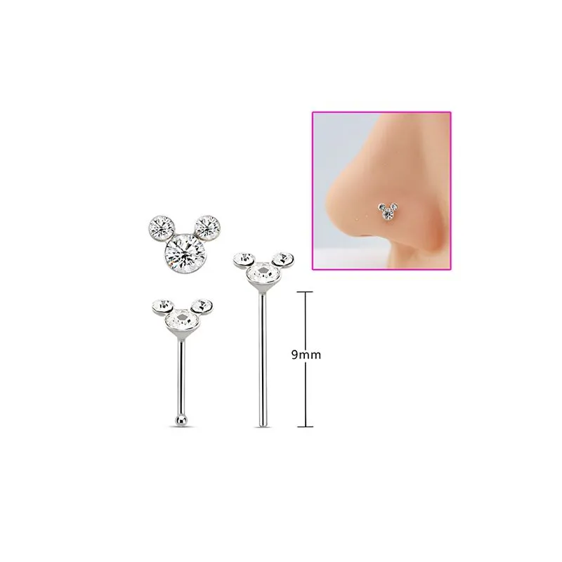 Wholesale 925 Silver Mouse Shaped Crystal Nose Stud Safasilver