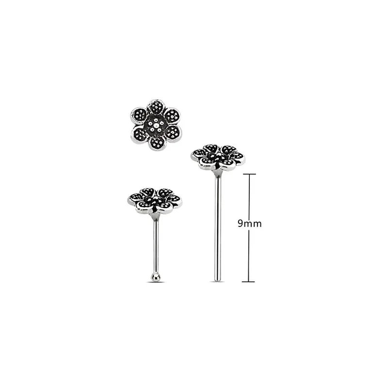 Wholesale Sterling Silver Oxidized Flower Nose Stud | Safasilver