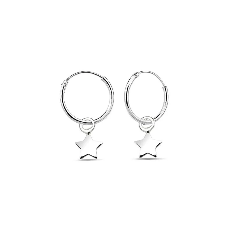 Wholesale Silver Dangle Star Plain Charm Hoop Earrings Safasilver