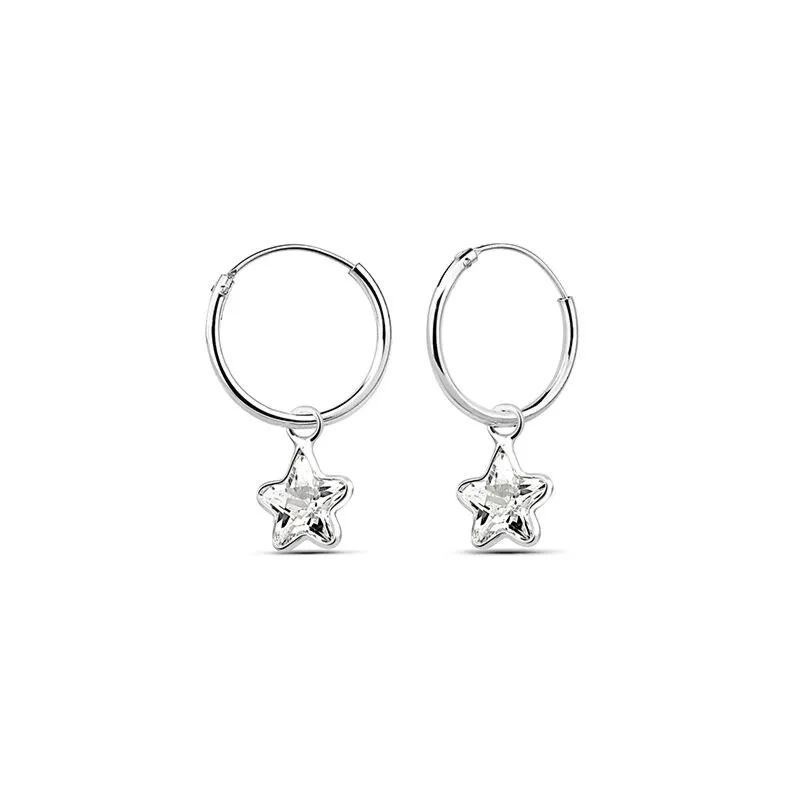 Wholesale Silver Dangle Star CZ Charm Hoop Earrings Safasilver